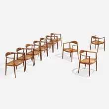 Hans J. Wegner, The Chair, set of ten, teak, cane