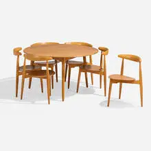 Dining suite by Hans J. Wegner, c. 1966, beech, oak plywood, sold Nov 2025