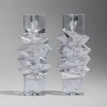 Candlesticks, pair by Christer Sjögren, c. 1975, glass, sold Nov 2025
