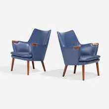 Lounge chairs model CH71, pair by Hans J. Wegner, 1952, leather upholstery, teak, sold Nov 2025