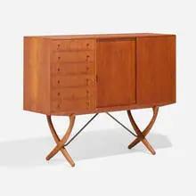 Cabinet by Hans J. Wegner, 1952, teak, oak, brass, sold Nov 2025
