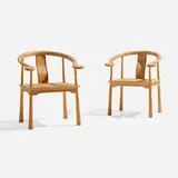 Richard Nissen, Yin chairs, pair, c. 1965, beech, cane, wenge