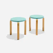 Stools model 60, pair by Alvar Aalto, laminated birch plywood, painted birch, sold Nov 2025