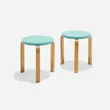 Alvar Aalto, Stools model 60, pair, laminated birch plywood, painted birch