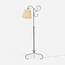 Antti Hakkarainen, Floor lamp, c. 1935, patinated iron, brass, silk shade
