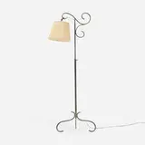 Antti Hakkarainen, Floor lamp, c. 1935, patinated iron, brass, silk shade