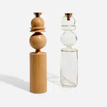 Pentti Sarpaneva, Table lamp bases, set of two, c. 1965, laminated and turned birch, glass, copper