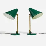 Paavo Tynell, Table lamps model 9222, set of two, c. 1950, lacquered aluminum and steel, brass