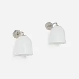 Wall lamps, pair by Paavo Tynell, c. 1945, nickel-plated brass, opal glass, sold Nov 2025