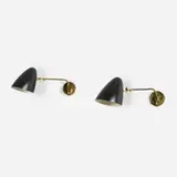 Paavo Tynell, Wall lamps model 71021, pair, c. 1955, brass, painted aluminum