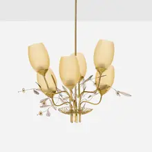 Paavo Tynell, Chandelier, model 9029/6, c. 1954, brass, glass