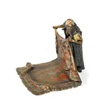 Frans Xaver Bergman, cold painted bronze of a middle eastern carpet seller, cold painted bronze