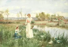 Alfred Augustus Glendening, Jr., Springtime, watercolour heightened with white