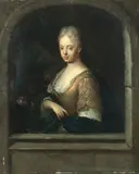 Caspar Netscher, A woman at a window, oil on panel