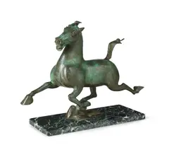 Leonard Stockting: A green patinated bronze model of 'The Flying Horse of Gansu', cast by the Morris Singer foundry