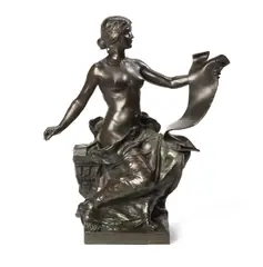 bronze figure of a maiden L'Histoire by Georges Bareau, bronze, sold Jun 2018