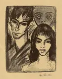 Otto Mueller, Selbstbildnis mit Modell und Maske (Paar mit Maske), 1921, Lithografie auf Papier