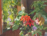 Karl Zorn, Sonne im Blumenfenster“. Vor 1938, Öl auf Leinwand