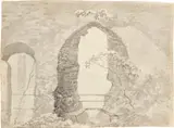 Carl Gustav Carus, Fenster der Burg Tharandt, Pinsel in Grau und Schwarz über Kreide und Bleistift auf Papier