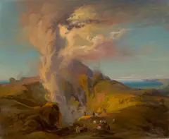 Pasquale Mattej, Aufstieg zum Krater des Vesuvs, Um 1850, Öl auf Leinwand. Doubliert