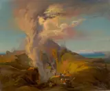 Pasquale Mattej, Aufstieg zum Krater des Vesuvs, Um 1850, Öl auf Leinwand. Doubliert