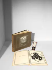Peter Behrens, Die Allgemeine Elektricitäts-Gesellschaft 1883–1908“ – Festschrift der AEG zu ihrem 25-jährigen Bestehen, 1908, Buch mit 125 Seiten; zahlreiche Heliogravüren; Goldschnitt; Metallrelief im Buchdeckel von Rudolf Bosselt. – Druck: Kunstanstalt Georg Büxenstein & Comp., Berlin / Buchbinderei: Wübben & Co., Berlin. Quer-4°