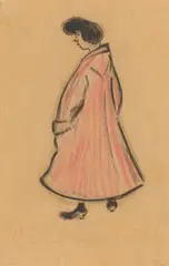 Heinrich Zille, Mit dem Mantel der Gnädigen, Farbkreide und Kohle auf Papier
