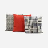 Bauhaus pillows, set of three by Designtex + Gunta Stӧlzl and Anni Albers, 2019, upholstered cushion, wool, nylon, polyester, sold Mar 2023