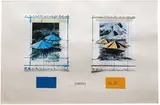 Christo, The Umbrellas, Joint Project for Japan and U.S.A, 1991, Color offset lithograph and fabric collage on two sheets of paper mounted to museum board