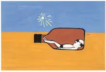 Raymond Savignac, Untitled (The Tan), Gouache on paper laminated on cardboard