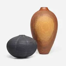 John Jordan, Vessels, set of two, walnut, ebonized hackberry