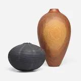 John Jordan, Vessels, set of two, walnut, ebonized hackberry