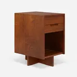 Free-Standing Pedestal nightstand by George Nakashima, 1979, American black walnut, sold May 2024
