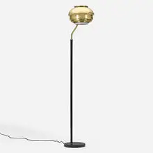 Alvar Aalto, Floor lamp, model A808, c. 1955, brass, leather, lacquered steel