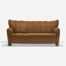 Märta Blomstedt, Sofa from Hotel Aulanko, Hämeenlinna, 1939, wool upholstery, lacquered wood