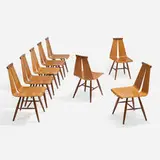 Risto Halme, Dining chairs model 441, set of eight, c. 1965, teak plywood, teak