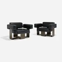 Esko Pajamies, Lounge chairs from Rautaruukki Headquarters, Helsinki, pair, c. 1970, steel, leather