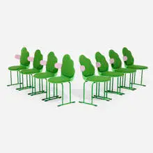 Yrjö Kukkapuro, Pilvi (Cloud) chairs, set of eight, 1983, lacquered plywood and steel, upholstery