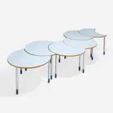 attribution Yrjö Kukkapuro, Modular tables, set of six, c. 1980, laminate over plywood, chrome-plated steel, birch, rubber
