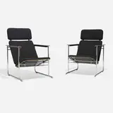 Yrjö Kukkapuro, Skaala lounge chairs, pair, 1980, upholstery, laminate over plywood, chrome-plated steel