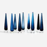 Timo Sarpaneva, Jääpuikko decanters, set of nine, 1958, glass