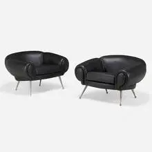 Illum Wikkelsø, Lounge chair, c. 1960, leather, stainless steel, brushed steel