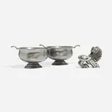 Anna Petrus, Lion sculpture and bowls, pair, 1928-1956, pewter, tin