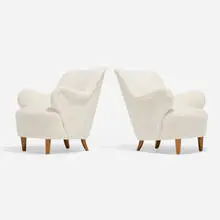 Gustav Axel Berg, Lounge chairs, pair, c. 1945, upholstery, birch