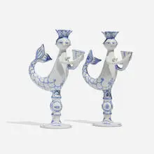 Bjørn Wiinblad, Rare candlesticks, pair, 1971, glazed earthenware