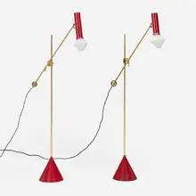 Tapio Wirkkala, Floor lamps model K10-47, pair, 1960, lacquered aluminum and steel, brass, plastic