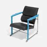 Yrjö Kukkapuro, Experiment lounge chair, 1982, leather upholstery, lacquered wood, chrome-plated steel, painted plywood