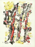 William Gear, Untitled - red, yellow and black, ink and watercolour