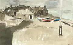 Donald McIntyre, Coastal scene, ink, charcoal and watercolour