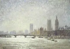 Tony Forrest, View of Westminster Bridge, oil on board